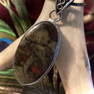 DRAGONS BLOOD JASPER 925 Silver HUGE 2.4” Native American Made PENDANT w/cord
